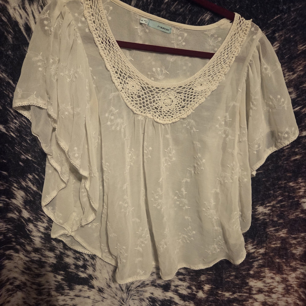 Maurices Ivory Floral Blouse with Crochet Detail